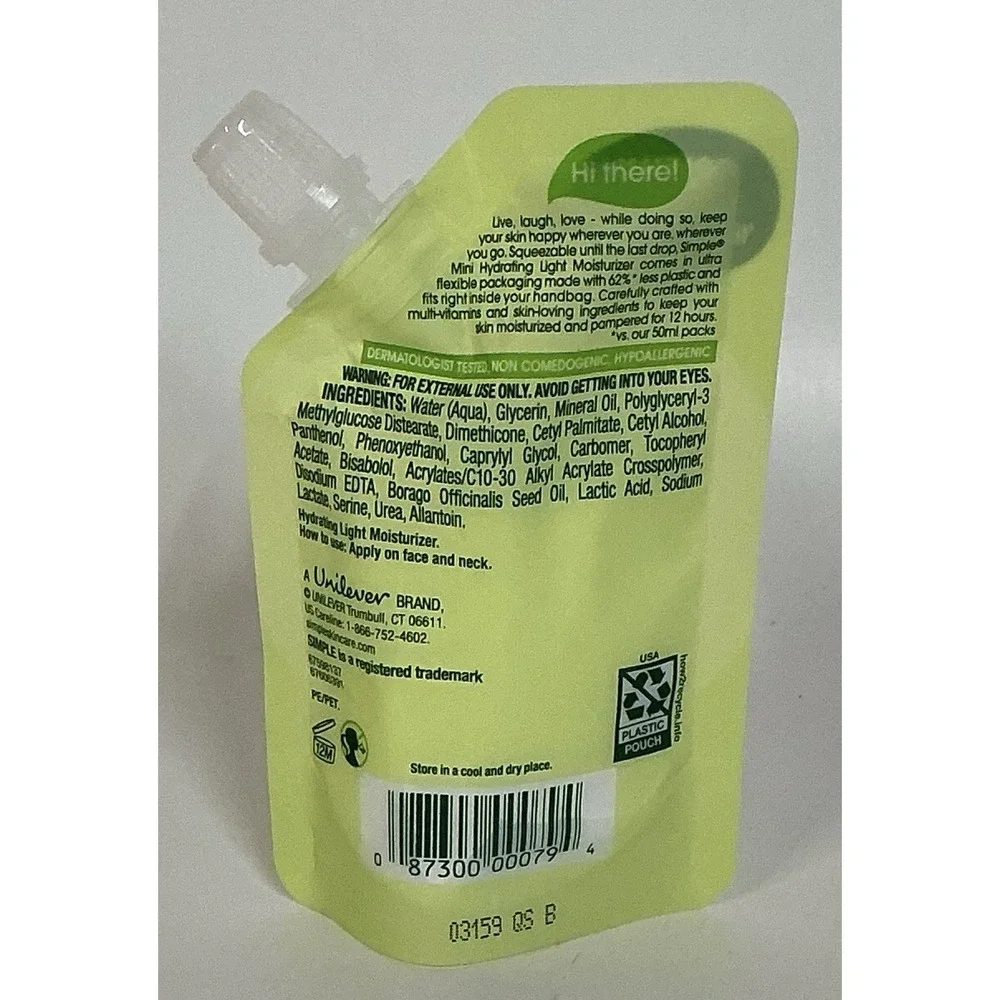 10 Pack Simple Hydrating Light Moisturizer 1.69 Oz Travel Size.    (254)